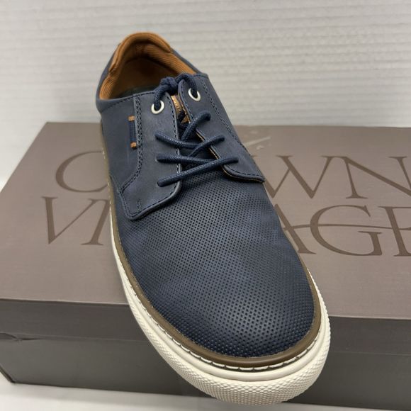 Crown Vintage Shoes Thoren Navy Brown White Sneaker Men Sz 8.5 NEW - Picture 2 of 11